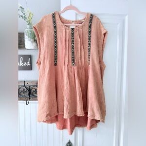 Oli & Hali Peach Textured Blouse with Embroidered Detail